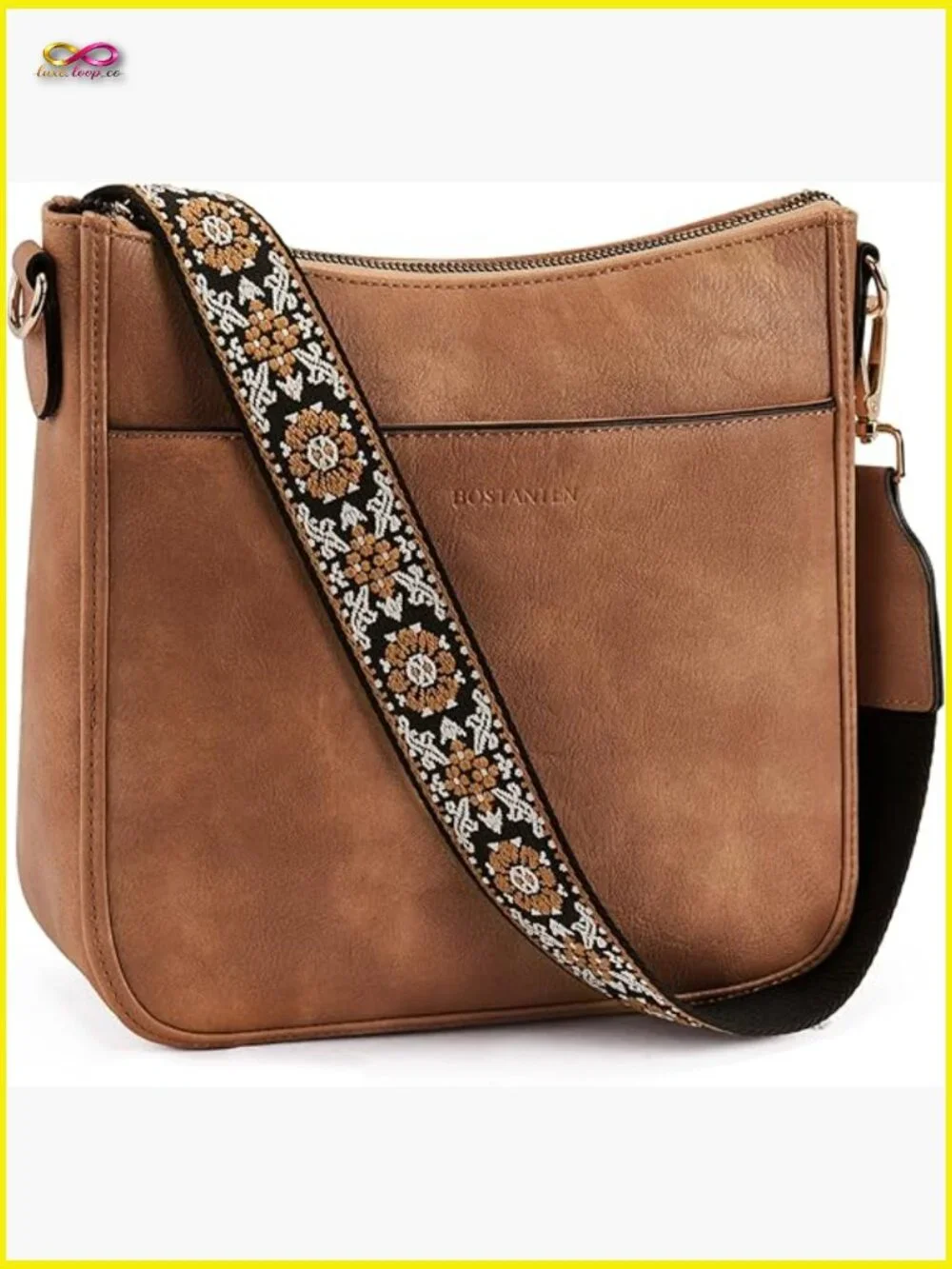 Trendy Vegan Leather Hobo Crossbody Bag with Wide Guitar Strap